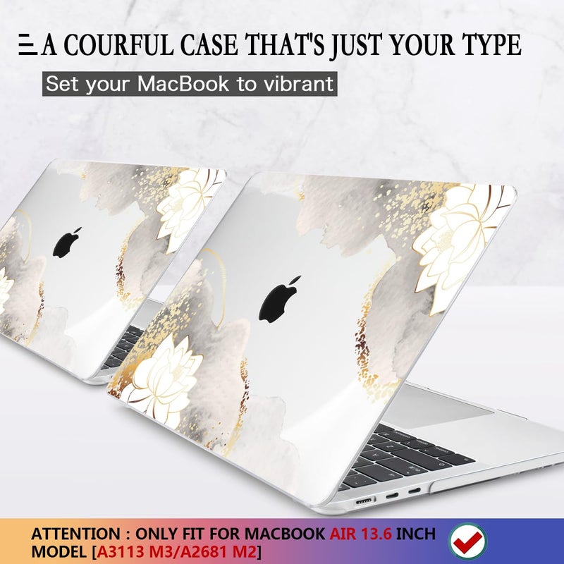 CISSOOK for MacBook Air 13.6 inch Case 2024 2023 2022 Release Model M3 A3113 M2 A2681  Lotus Hard Shell Case Cover + Keyboard Cover for MacBook Air 13 M2 M3 2022-2024 with Touch ID  Charming Painting - Image 3